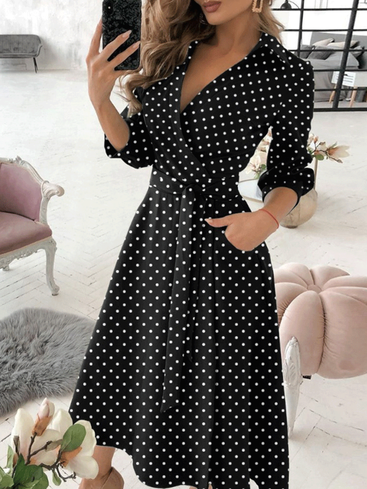 Women's Dresses V-Neck Long Sleeve Pocket Print Dress - LuckyFash™