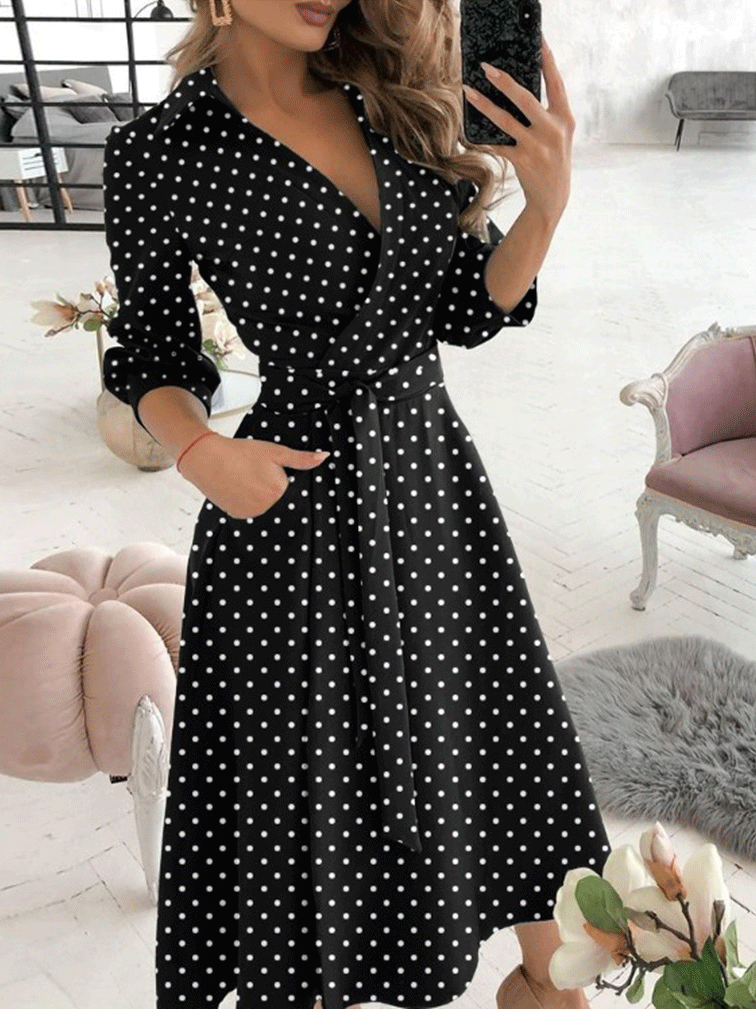 Women's Dresses V-Neck Long Sleeve Pocket Print Dress - LuckyFash™