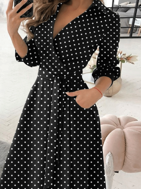 Women's Dresses V-Neck Long Sleeve Pocket Print Dress - LuckyFash™