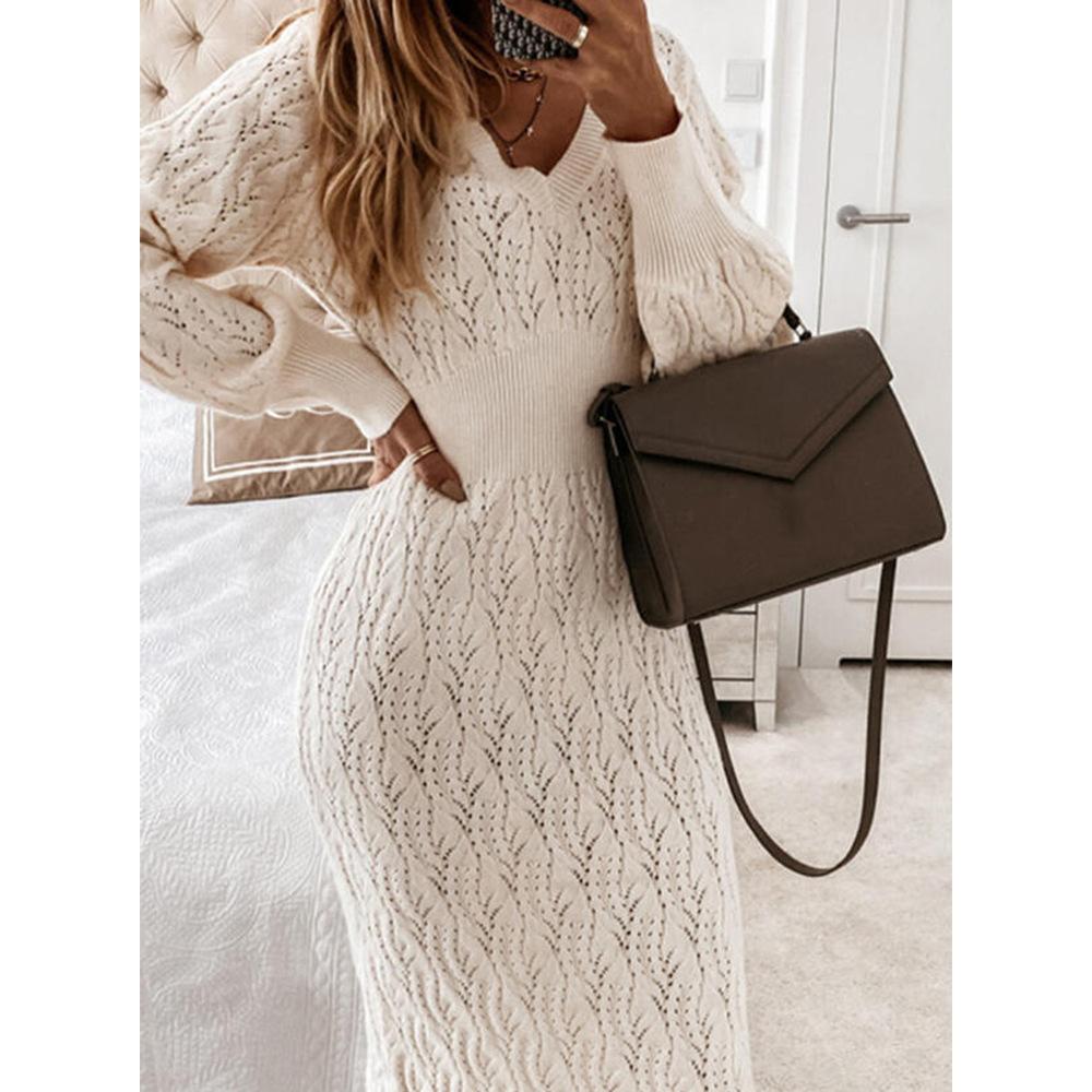 Women's Dresses V-Neck Long Sleeve Sweater Dress - LuckyFash™