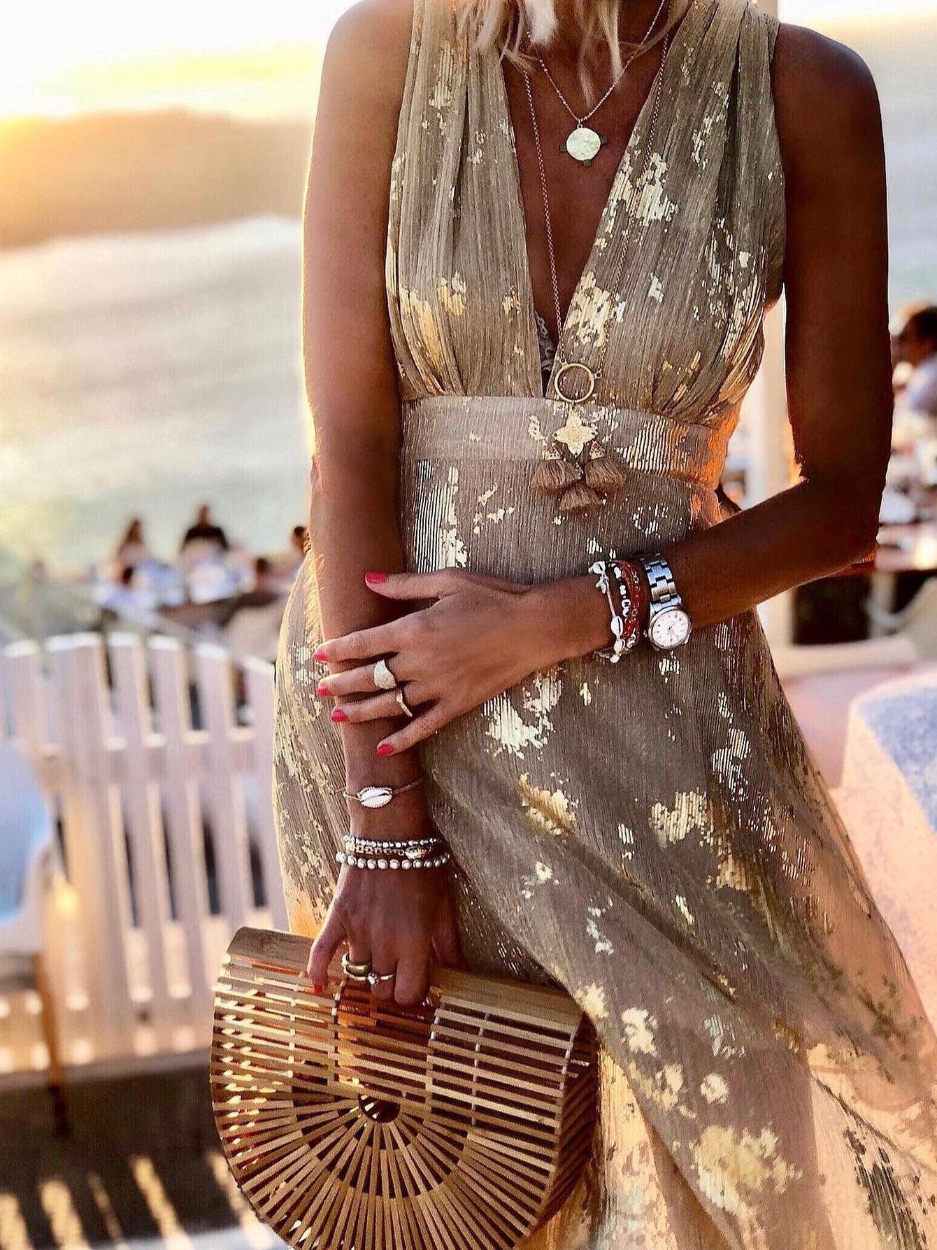 Women's Dresses V-Neck Print Hot Stamping Maxi Dress - LuckyFash™