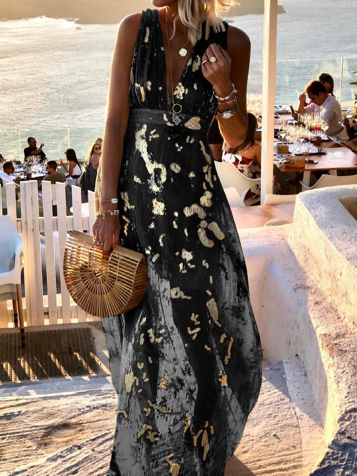 Women's Dresses V-Neck Print Hot Stamping Maxi Dress - LuckyFash™