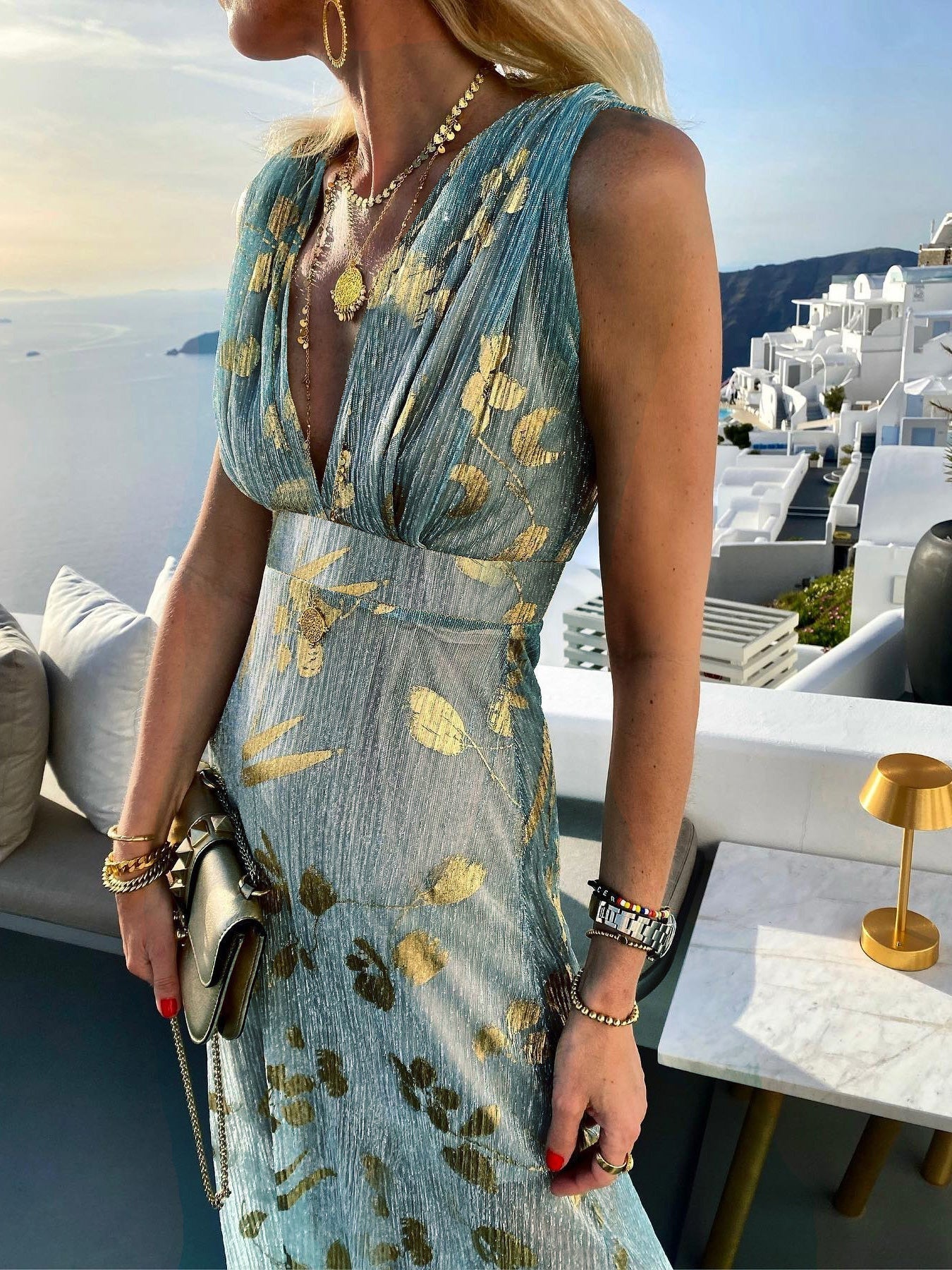 Women's Dresses V-Neck Print Hot Stamping Maxi Dress - LuckyFash™