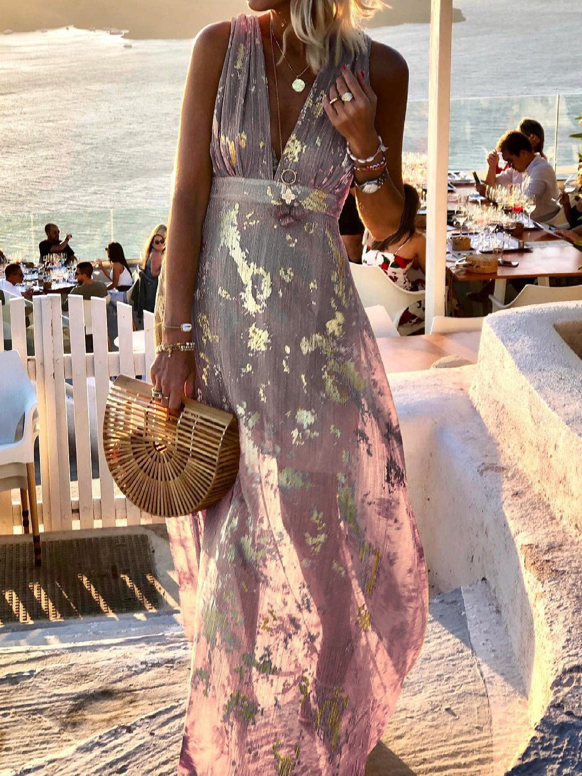 Women's Dresses V-Neck Print Hot Stamping Maxi Dress - LuckyFash™