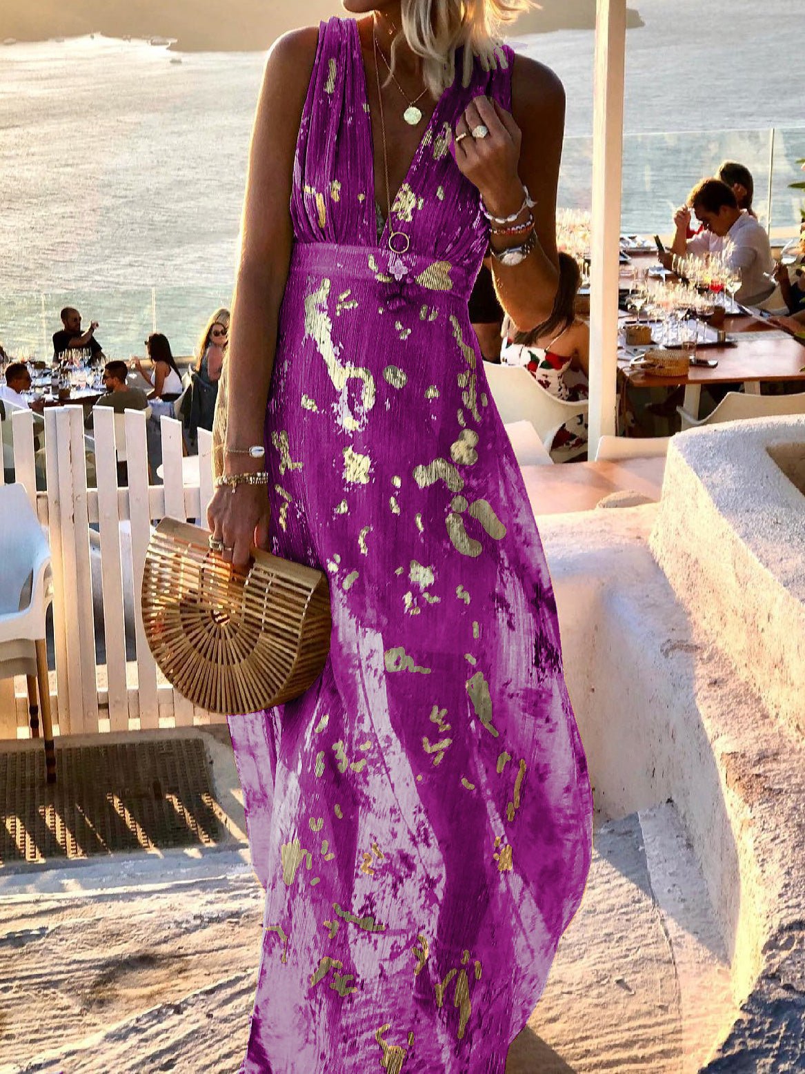 Women's Dresses V-Neck Print Hot Stamping Maxi Dress - LuckyFash™