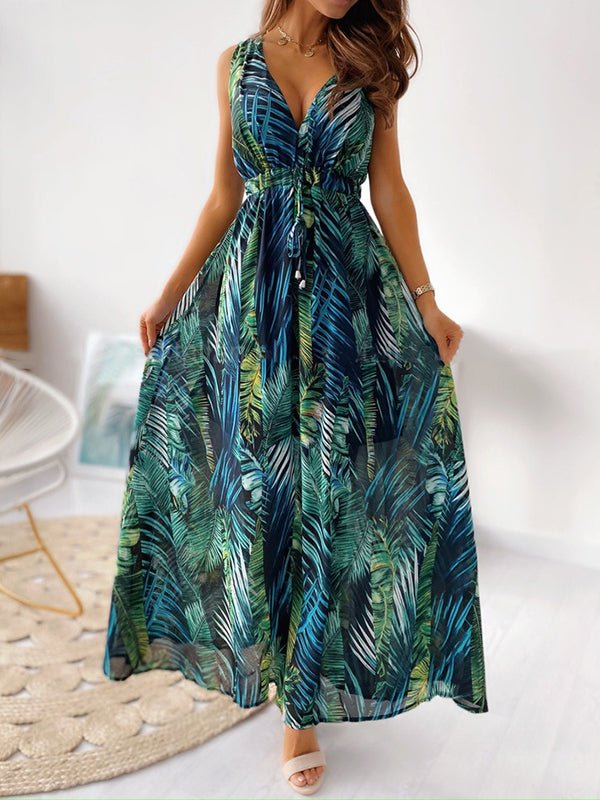 Dresses V Neck Printed Strap Maxi Dress - LuckyFash™