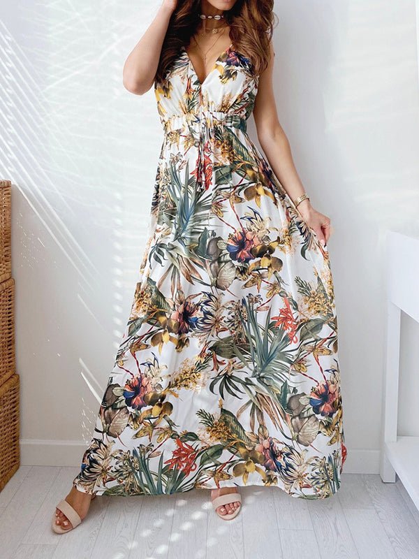 Dresses V Neck Printed Strap Maxi Dress - LuckyFash™