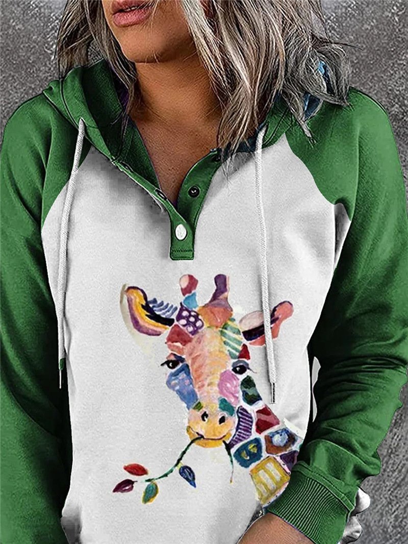 Women's Hoodies Animal Print Button Long Sleeve Hoodie - LuckyFash™