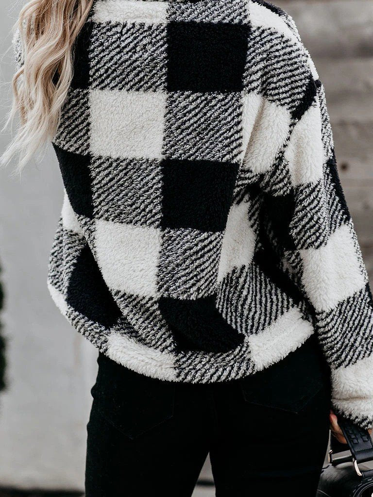 Women's Hoodies Thick Stand Collar Plaid Long Sleeve Hoodie - LuckyFash™