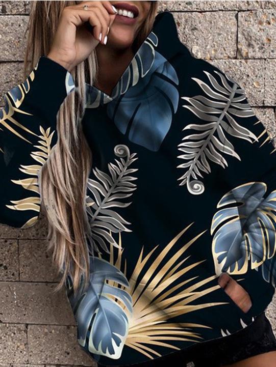 Women's Hoodies Tropical Leaf Pocket Long Sleeve Hoodie - LuckyFash™