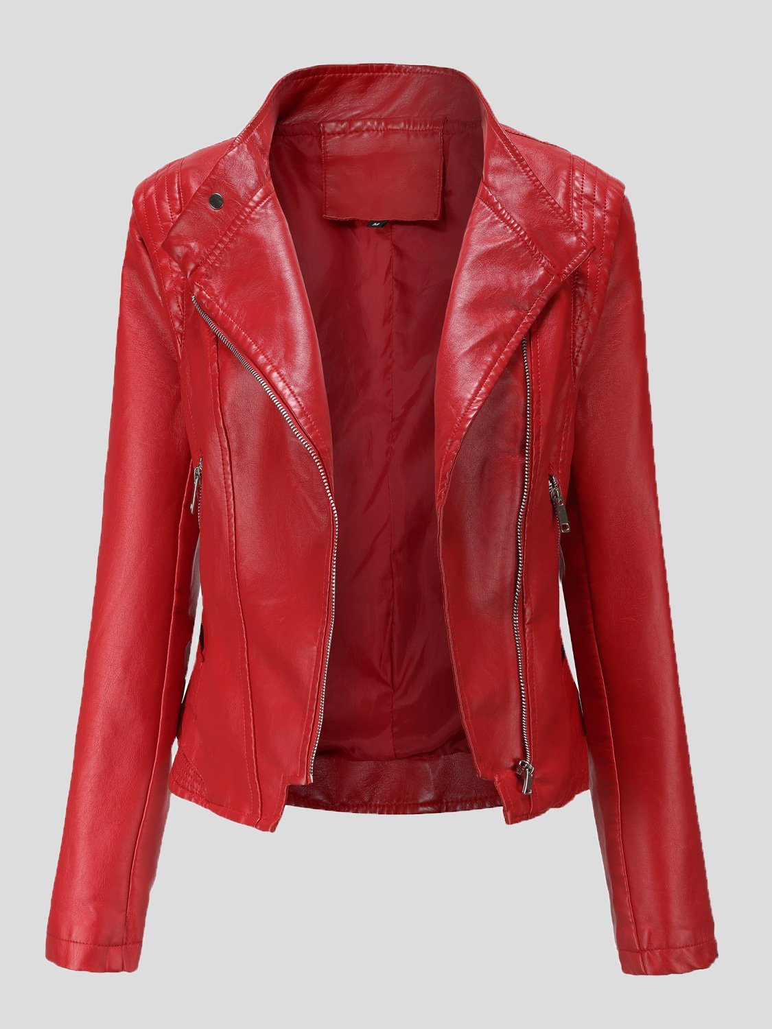 Women's Jackets Lapel Slim Long Sleeve Short PU Leather Jacket - LuckyFash™