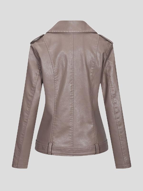 Women's Jackets Lapel Slim Zipper Temperament Pu Leather Jacket - LuckyFash™