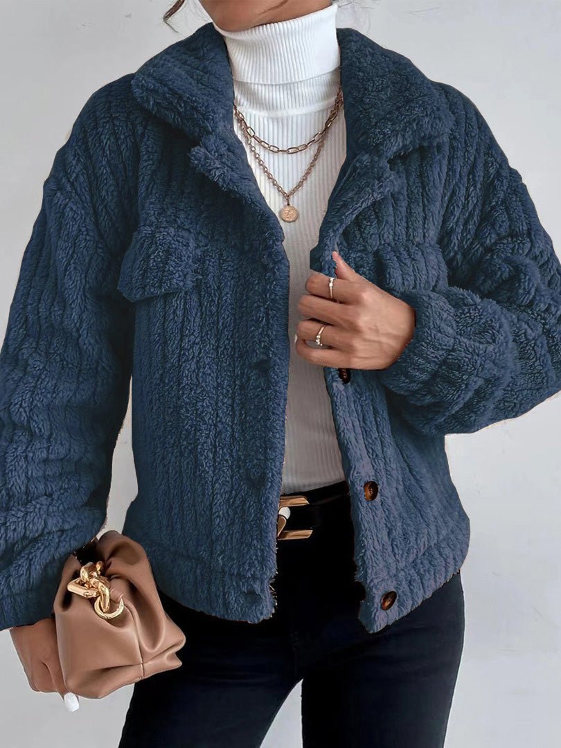 Women's Jackets Plush Lapel Button Long Sleeve Jacket - LuckyFash™