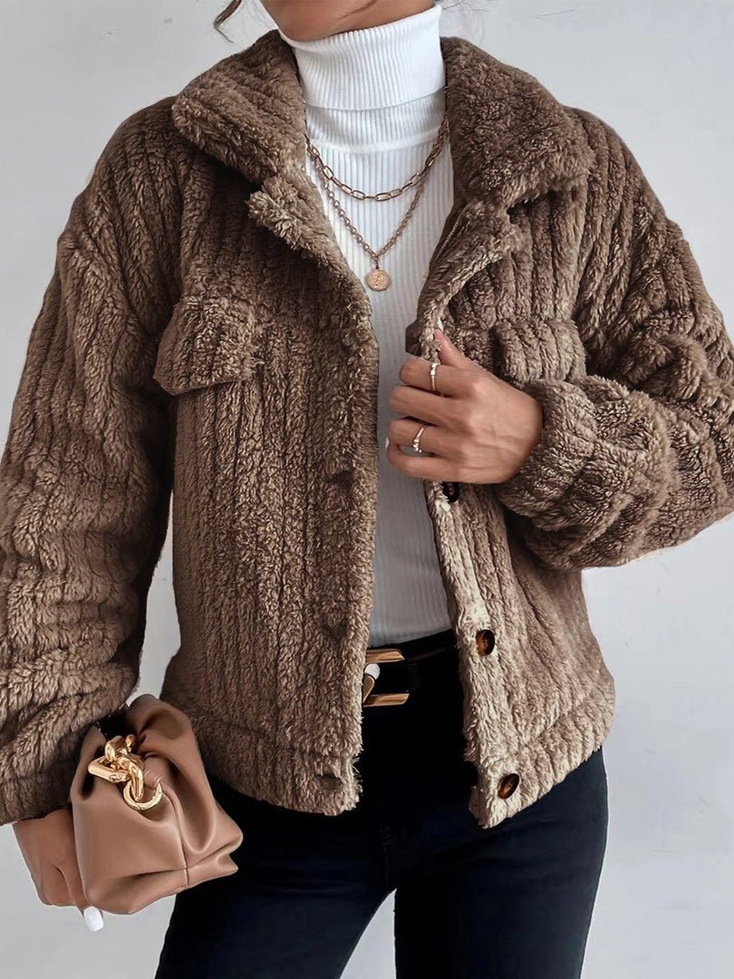 Women's Jackets Plush Lapel Button Long Sleeve Jacket - LuckyFash™