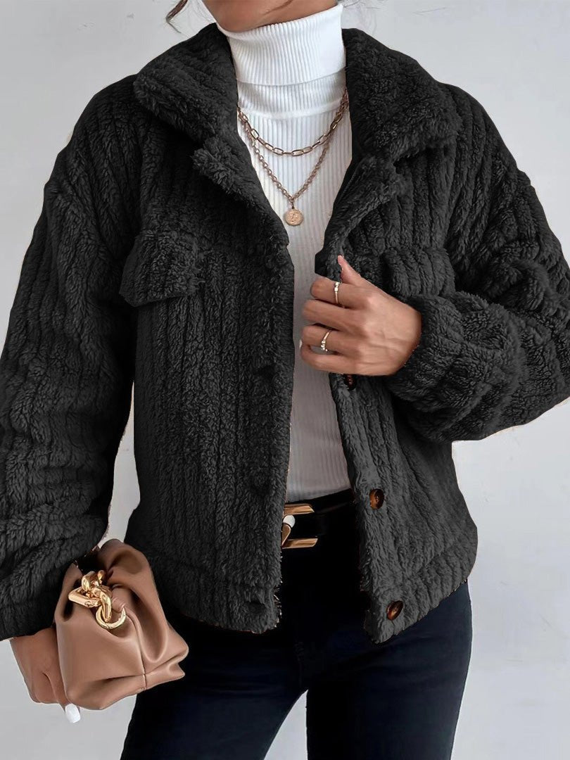 Women's Jackets Plush Lapel Button Long Sleeve Jacket - LuckyFash™