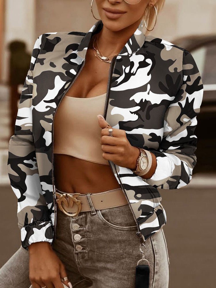 Women's Jackets Printed Zip Long Sleeve Jackets - LuckyFash™