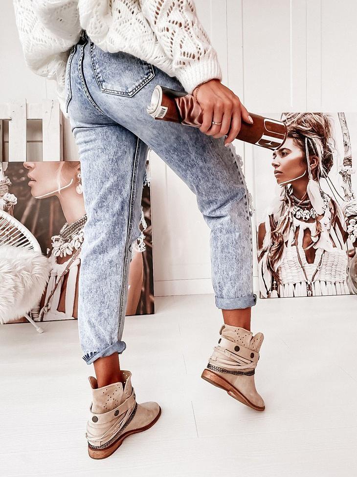 Women's Jeans Casual Washed Mid-Rise Ripped Straight-Leg Jeans - LuckyFash™