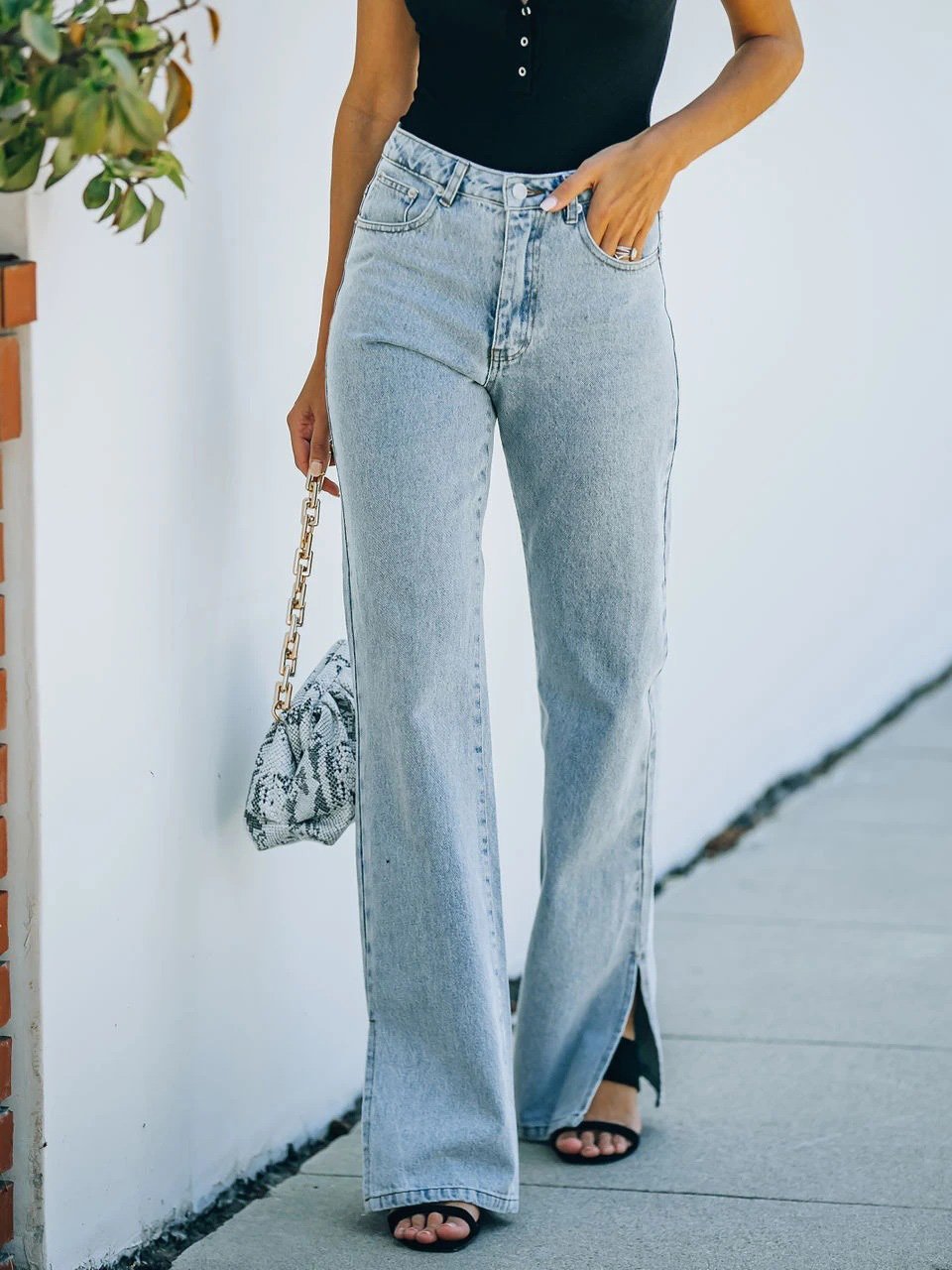 Women's Jeans Washed Mid-Waist Split Temperament Jeans - LuckyFash™
