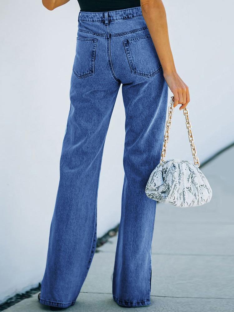 Women's Jeans Washed Mid-Waist Split Temperament Jeans - LuckyFash™