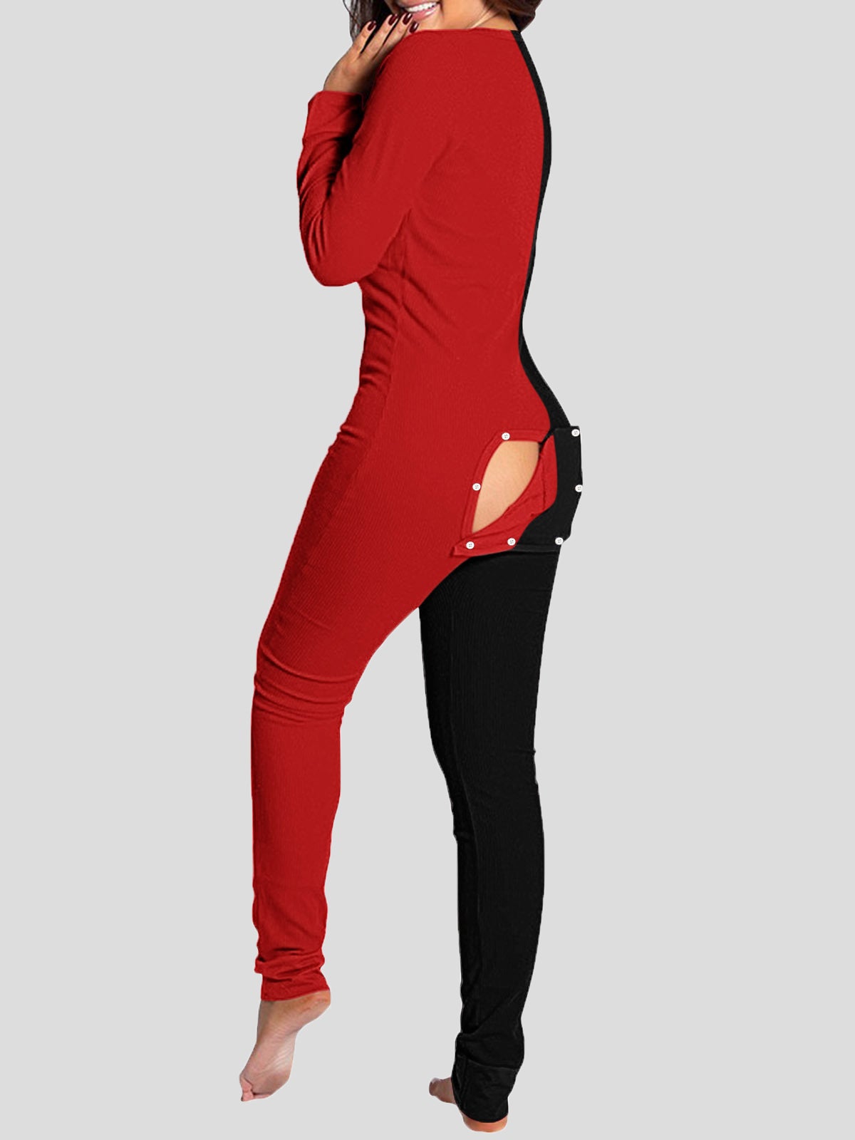 Women's Jumpsuits Deep V-Neck Button-Style Functional Long Sleeve Jumpsuit - LuckyFash™