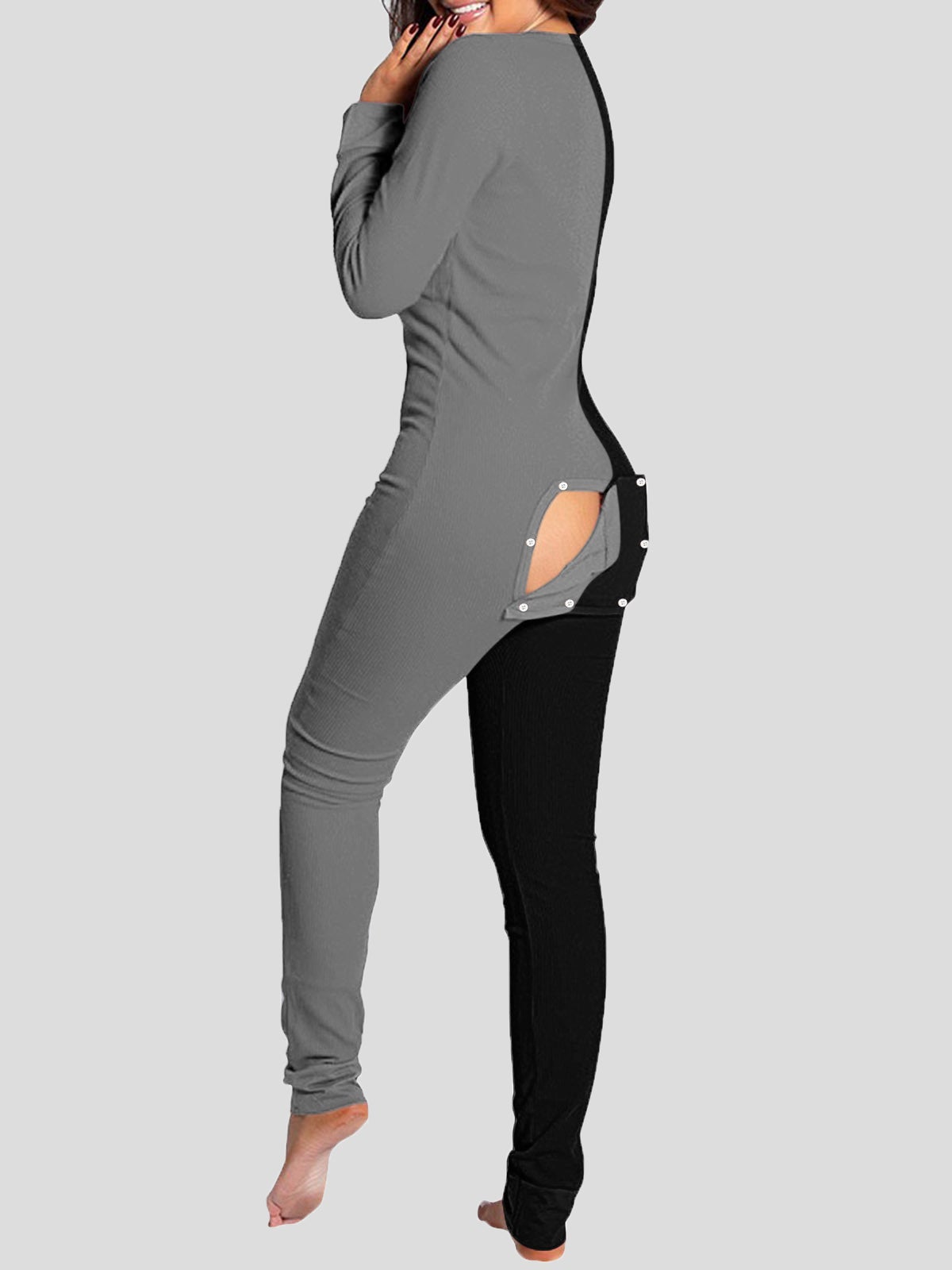Women's Jumpsuits Deep V-Neck Button-Style Functional Long Sleeve Jumpsuit - LuckyFash™