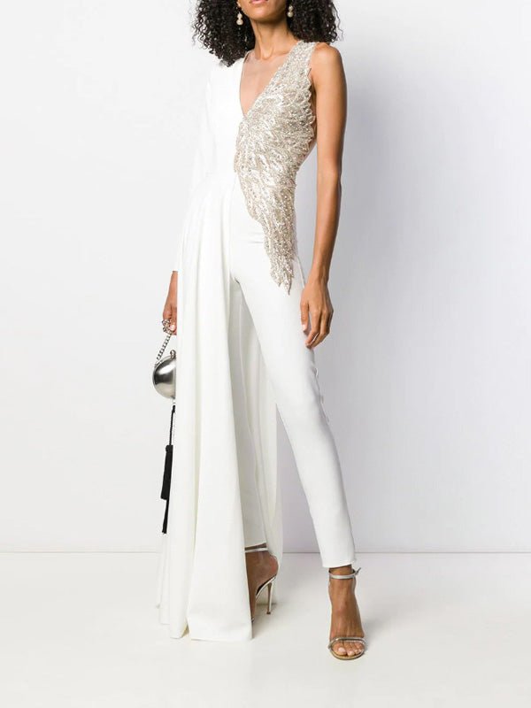 Women's Jumpsuits Glitter V-Neck Slim Fit Irregular Jumpsuit - LuckyFash™