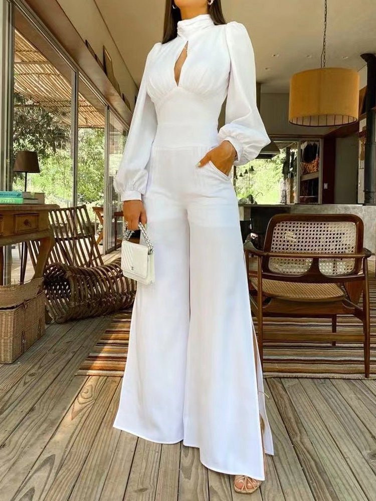 Women's Jumpsuits High Neck Hollow Long Sleeve Slit Jumpsuit - LuckyFash™