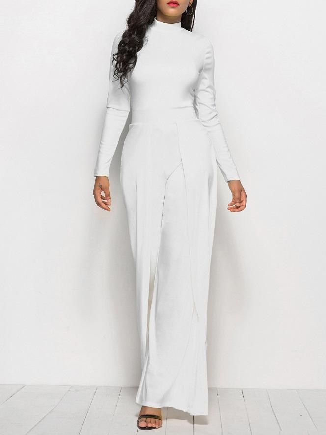 Women's Jumpsuits Round Neck Long Sleeve Wide-Leg Jumpsuit - LuckyFash™