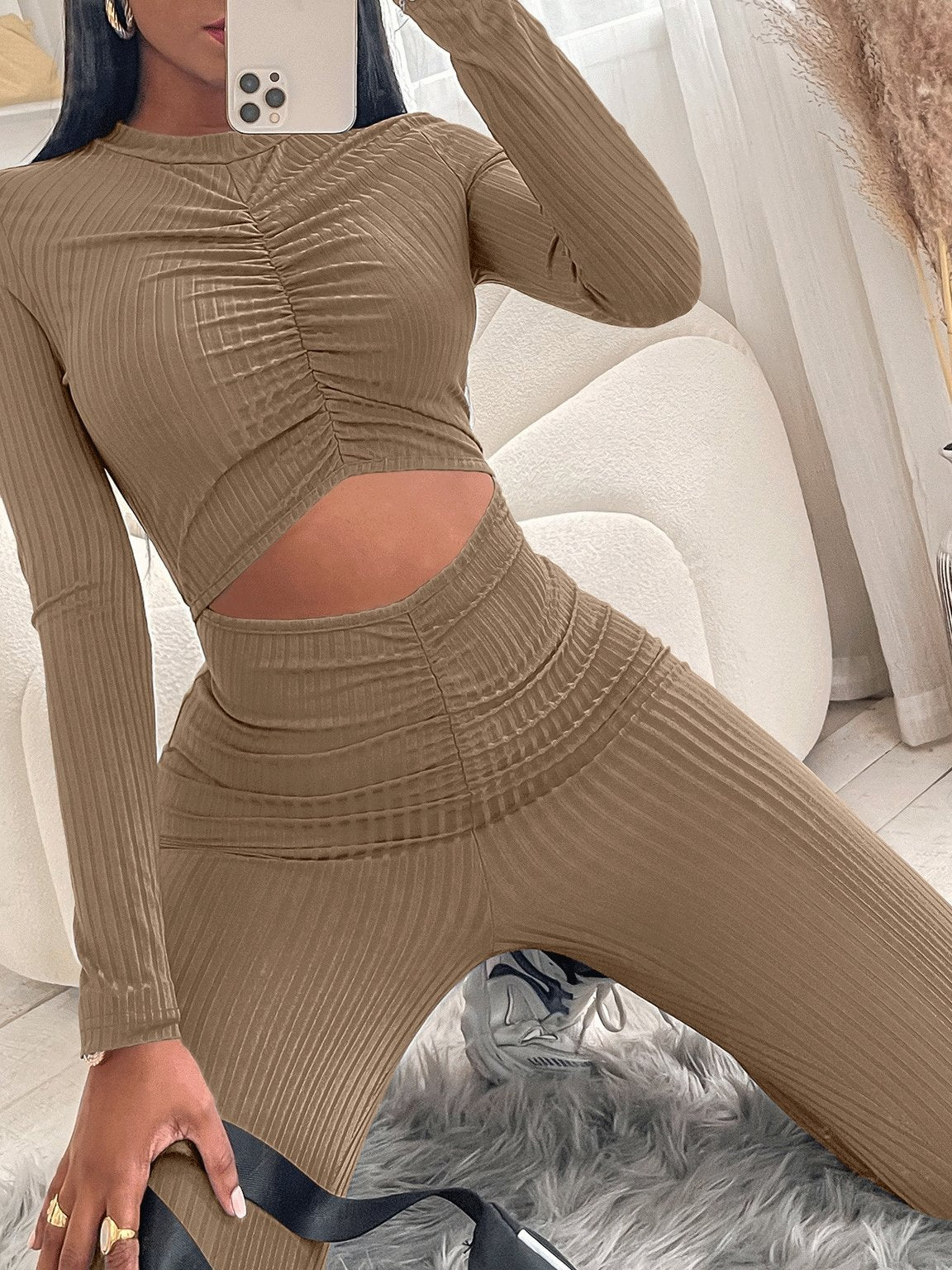 Women's Jumpsuits Smocked Long Sleeve Waist Hollow Skinny Jumpsuit - LuckyFash™