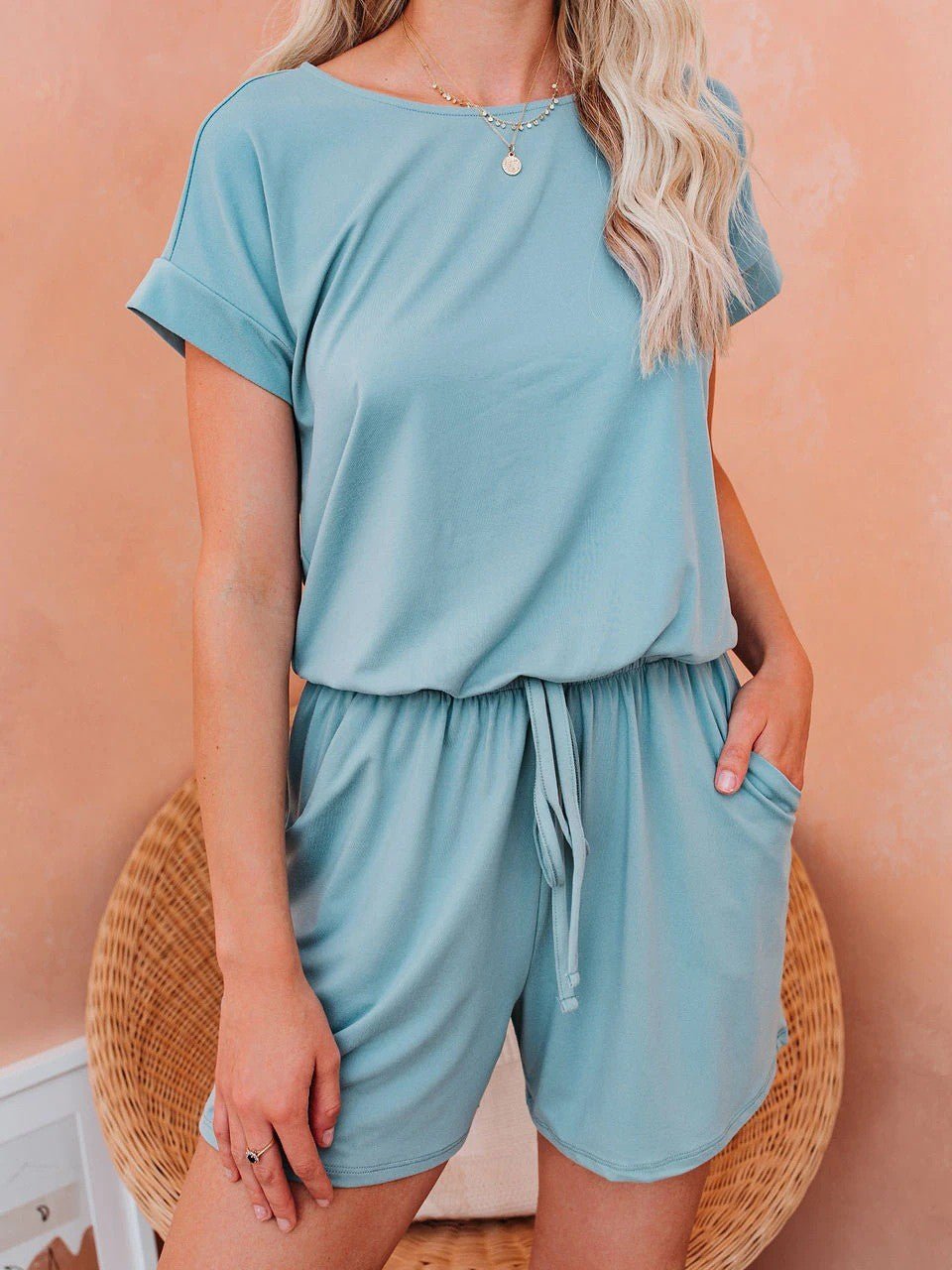 Women's Jumpsuits Solid Short Sleeve Drawstring Casual Jumpsuit - LuckyFash™