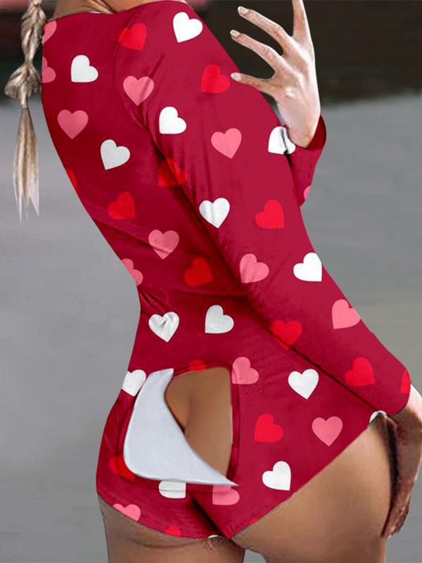 Women's Pajamas Heart Print Button Flap Long Sleeve Pajamas - LuckyFash™