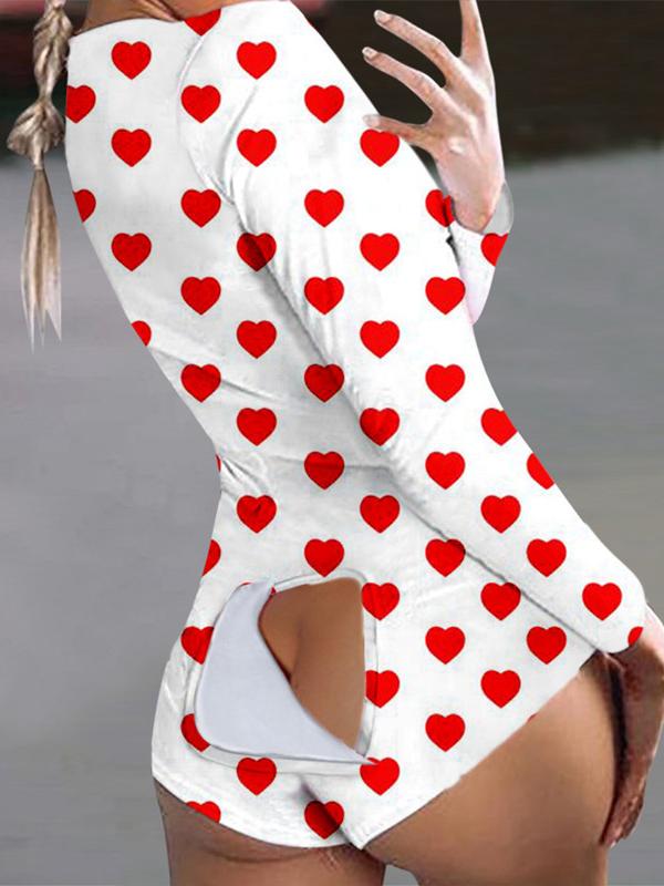 Women's Pajamas Heart Print Button Flap Long Sleeve Pajamas - LuckyFash™