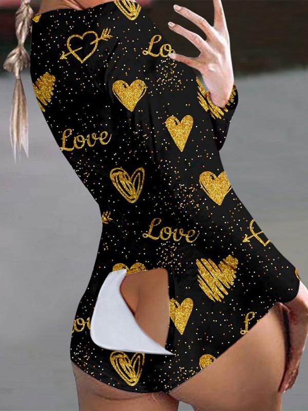 Women's Pajamas Heart Print Button Flap Long Sleeve Pajamas - LuckyFash™