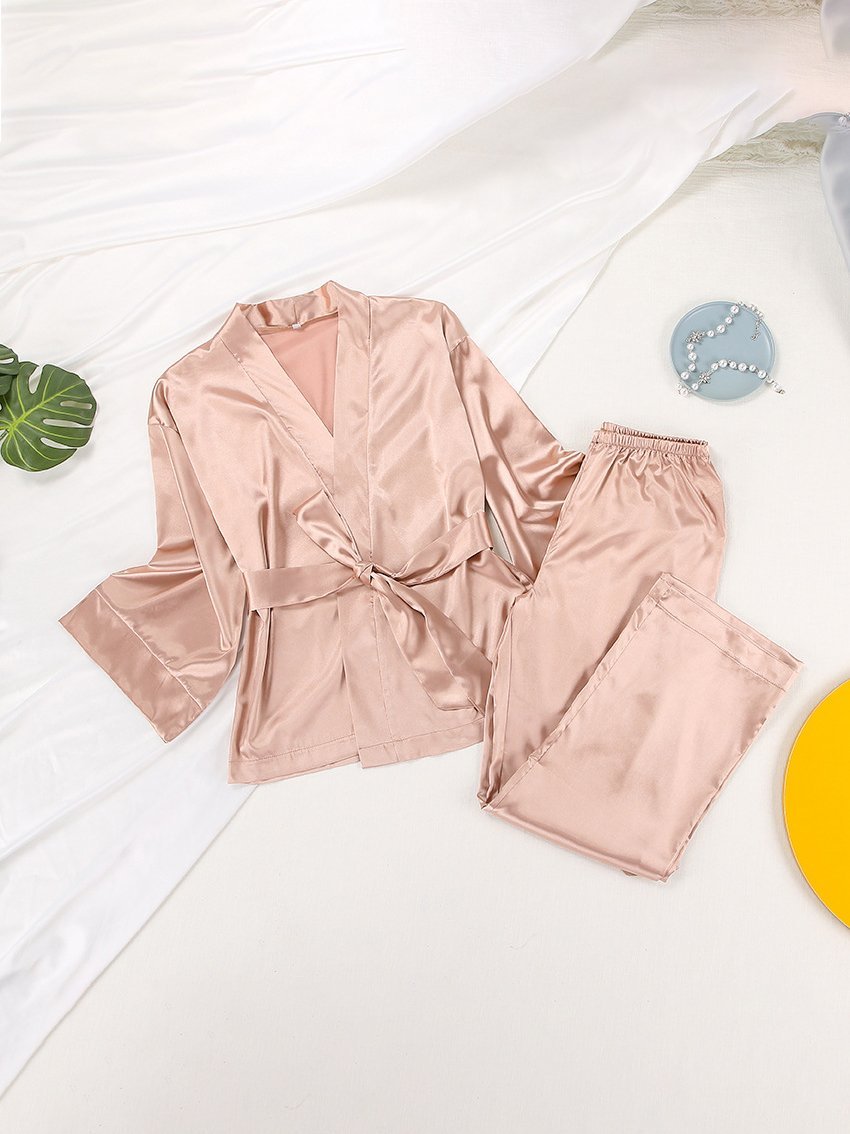 Women's Pajamas Long Sleeve Cardigan Lace Nightgown Loose Pants Pajama Set - LuckyFash™
