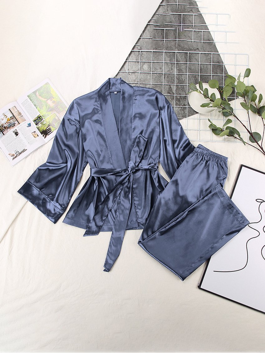 Women's Pajamas Long Sleeve Cardigan Lace Nightgown Loose Pants Pajama Set - LuckyFash™