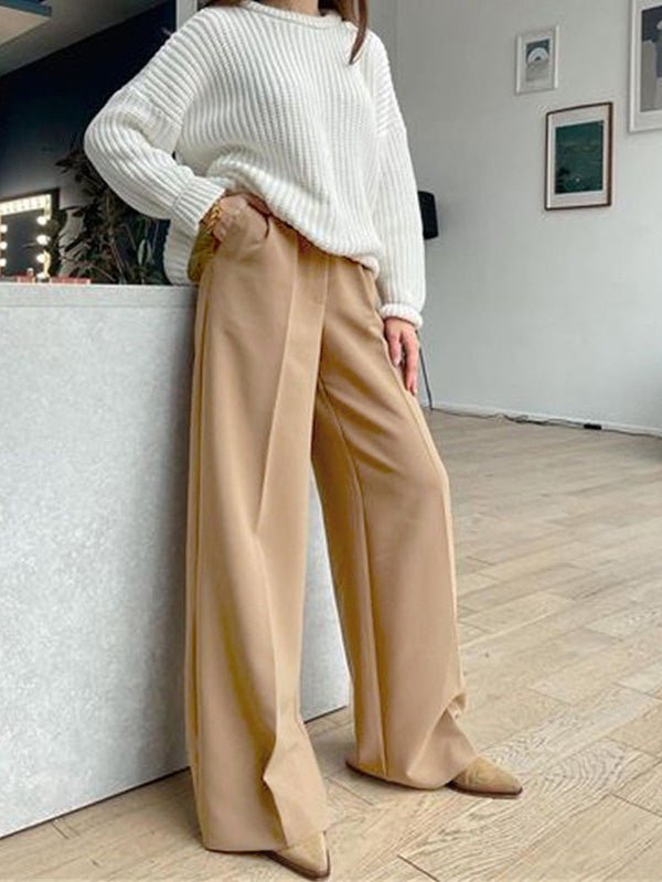 Women's Pants Casual Solid High Waist Wide Leg Pants - LuckyFash™