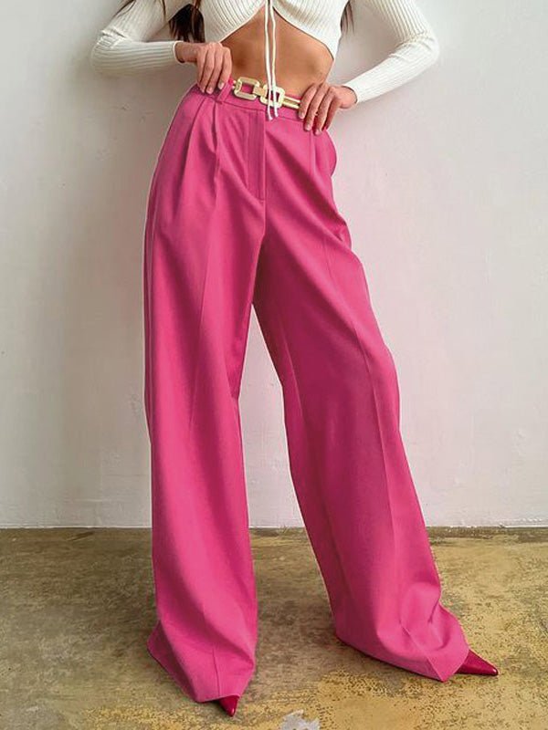 Women's Pants Casual Solid High Waist Wide Leg Pants - LuckyFash™