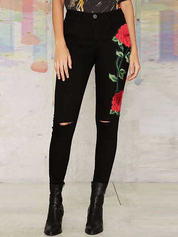 Pants Denim Embroidered High Waist Jeans - LuckyFash™