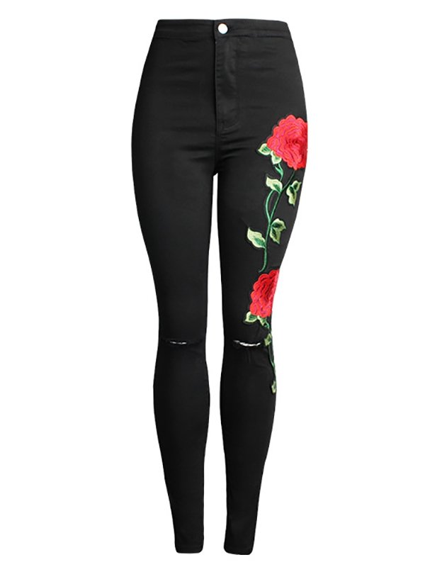 Pants Denim Embroidered High Waist Jeans - LuckyFash™