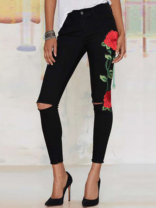 Pants Denim Embroidered High Waist Jeans - LuckyFash™