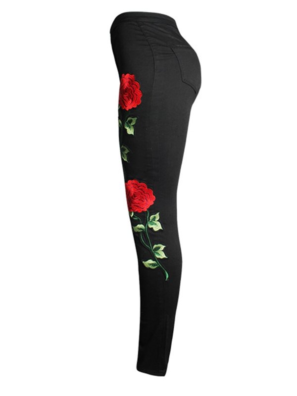 Pants Denim Embroidered High Waist Jeans - LuckyFash™