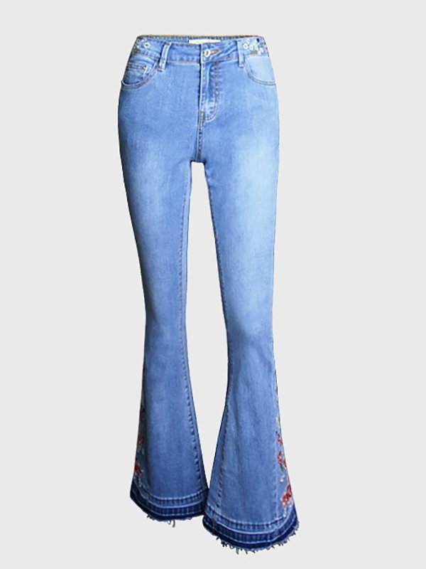 Pants Embroidered Denim Flared Jeans - LuckyFash™