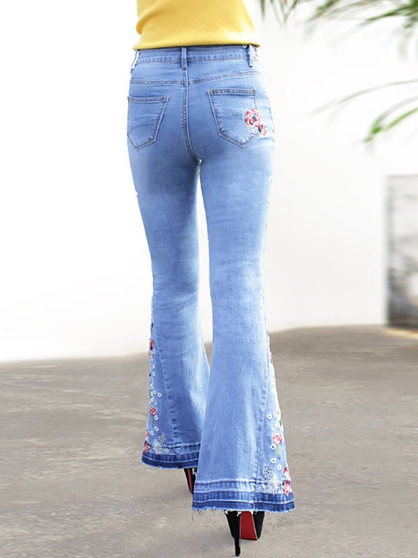 Pants Embroidered Denim Flared Jeans - LuckyFash™