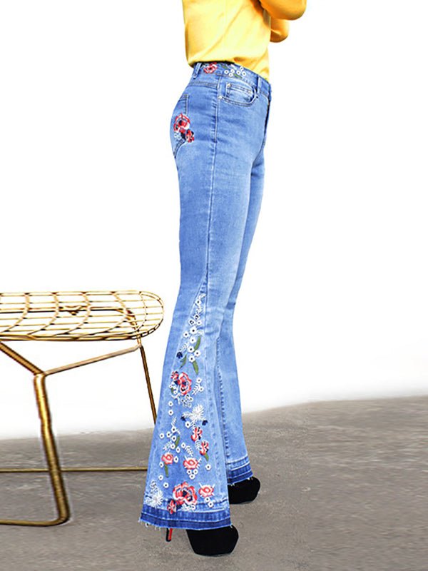 Pants Embroidered Denim Flared Jeans - LuckyFash™