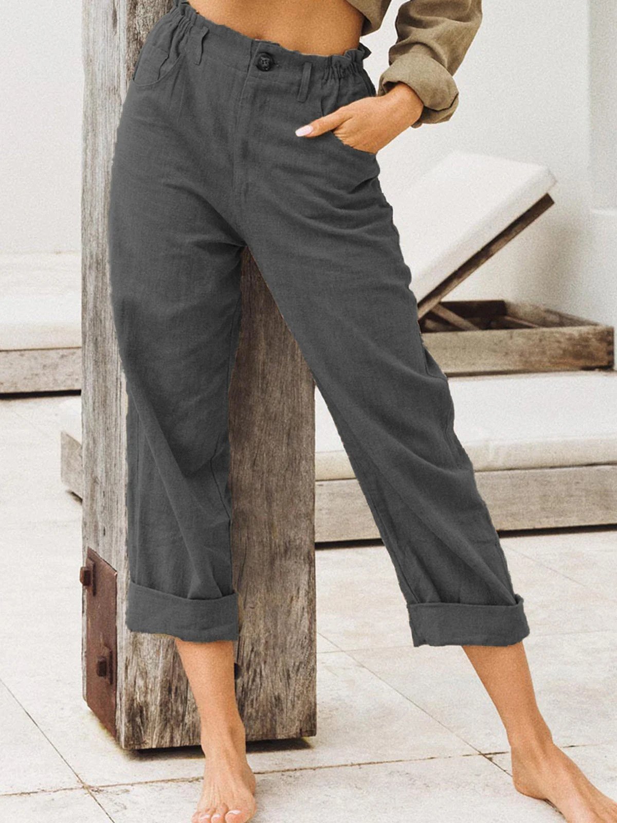 Women's Pants Loose Solid Pocket High Waist Casual Pants - LuckyFash™