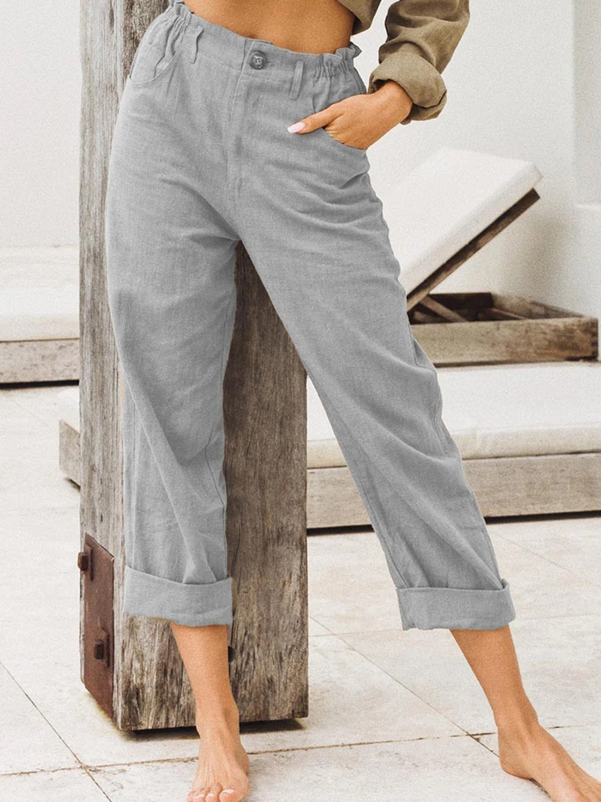 Women's Pants Loose Solid Pocket High Waist Casual Pants - LuckyFash™