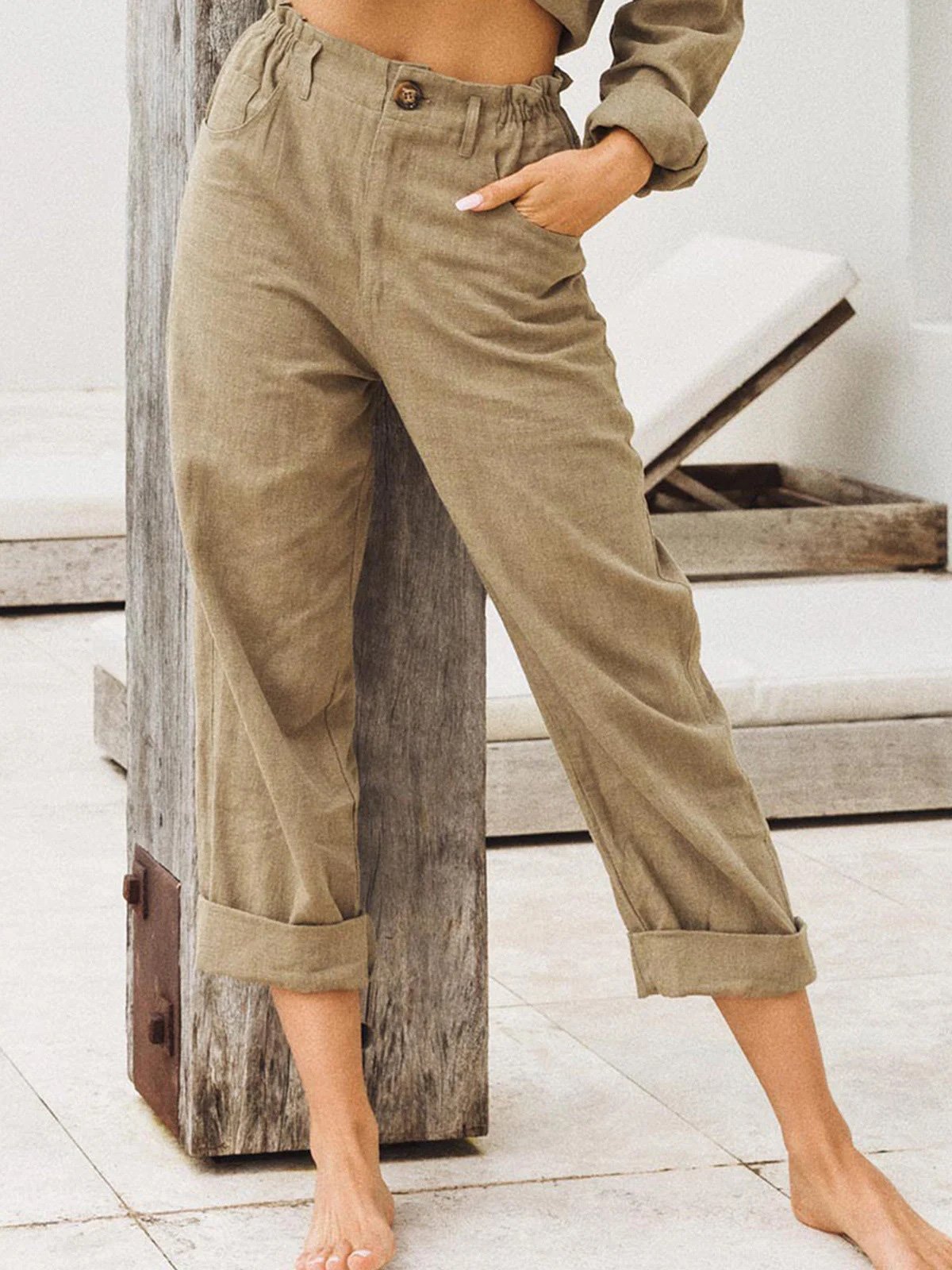 Women's Pants Loose Solid Pocket High Waist Casual Pants - LuckyFash™