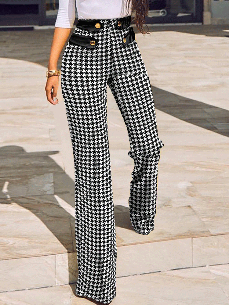 Women's Pants Mid-Rise Check Button Skinny Pant - LuckyFash™