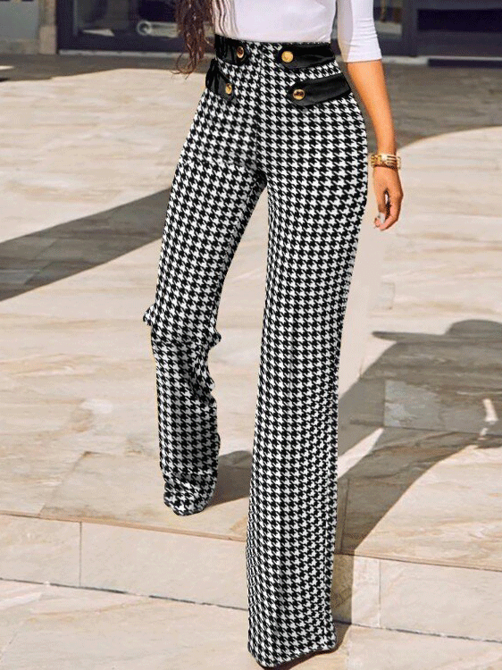 Women's Pants Mid-Rise Check Button Skinny Pant - LuckyFash™