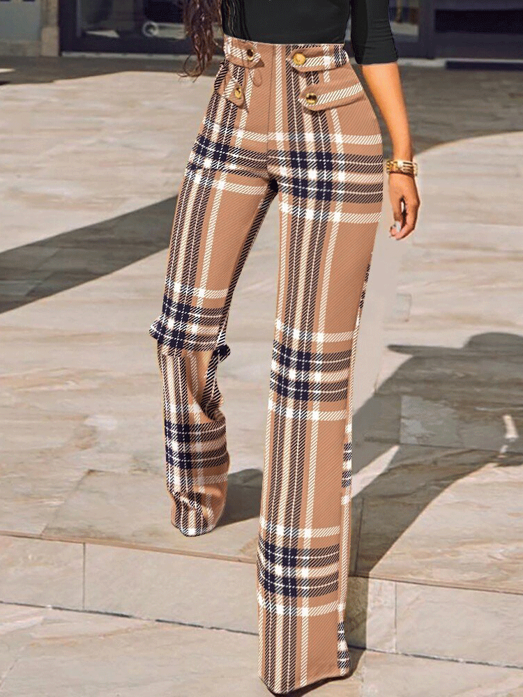 Women's Pants Mid-Rise Check Button Skinny Pant - LuckyFash™